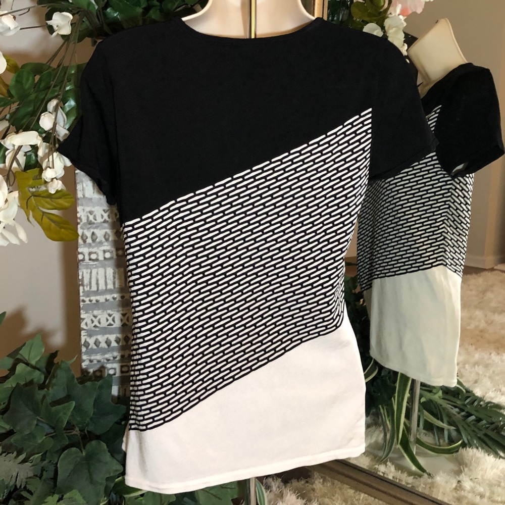 Whbm Short Sleeve Diagonal Stripe Block Sweater - image 2